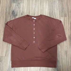 EUC Athleta Oversized Henley Sweatshirt Pink Buttons Medium